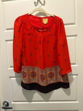 Maeve Anthropologie Rila Bordered Printed Blouse